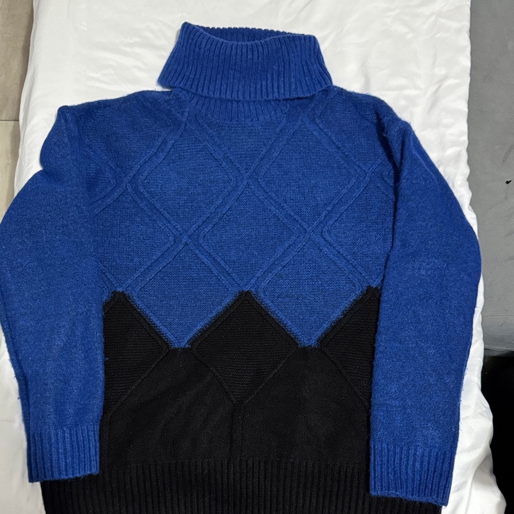 Elegant Simply Vera by Vera wang Blue and Black Turtleneck Sweater